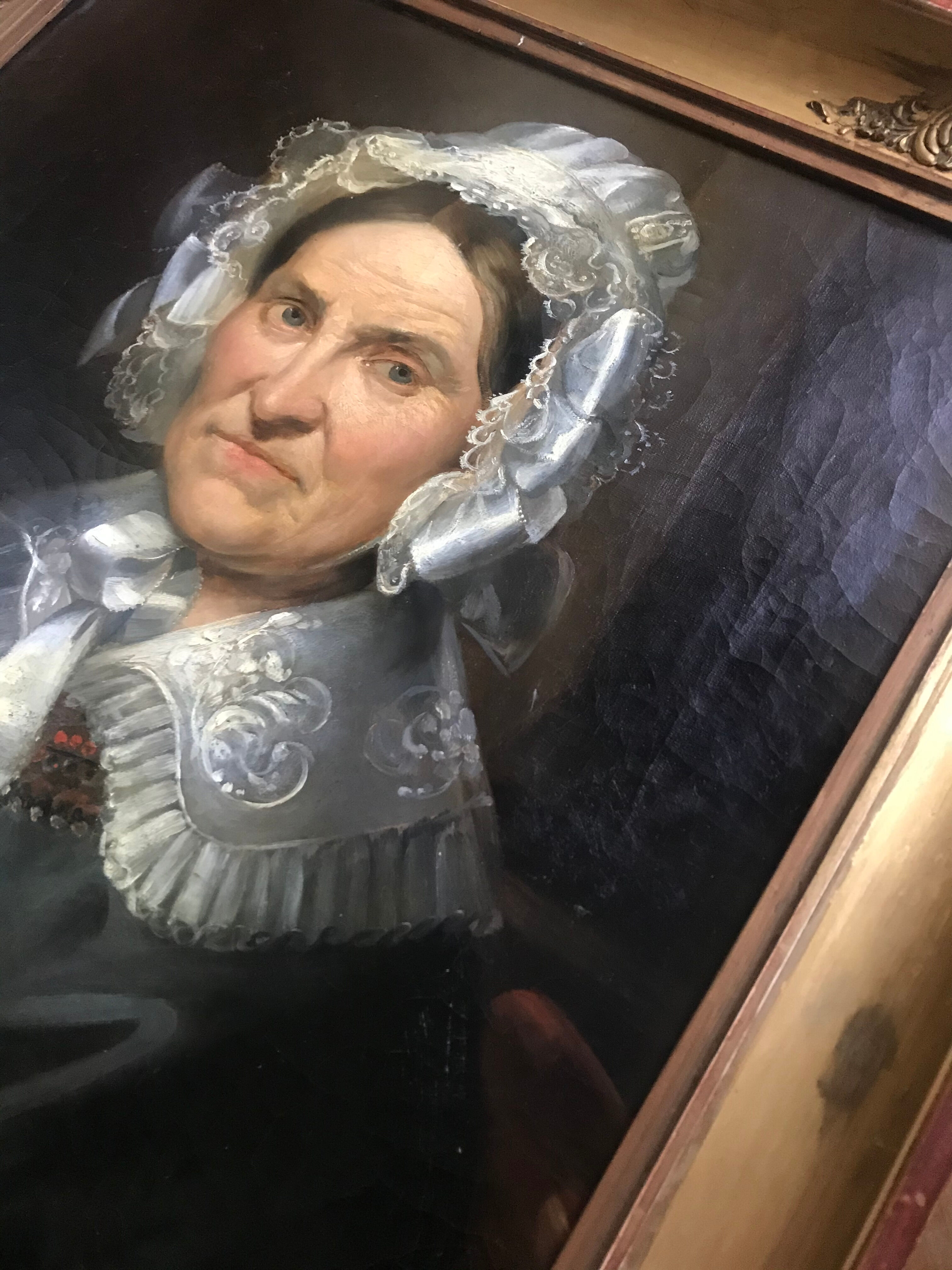 Wore "Lady in the Headdress." Oil on canvas between 1820 and 1860. Unsigned. Old frame.