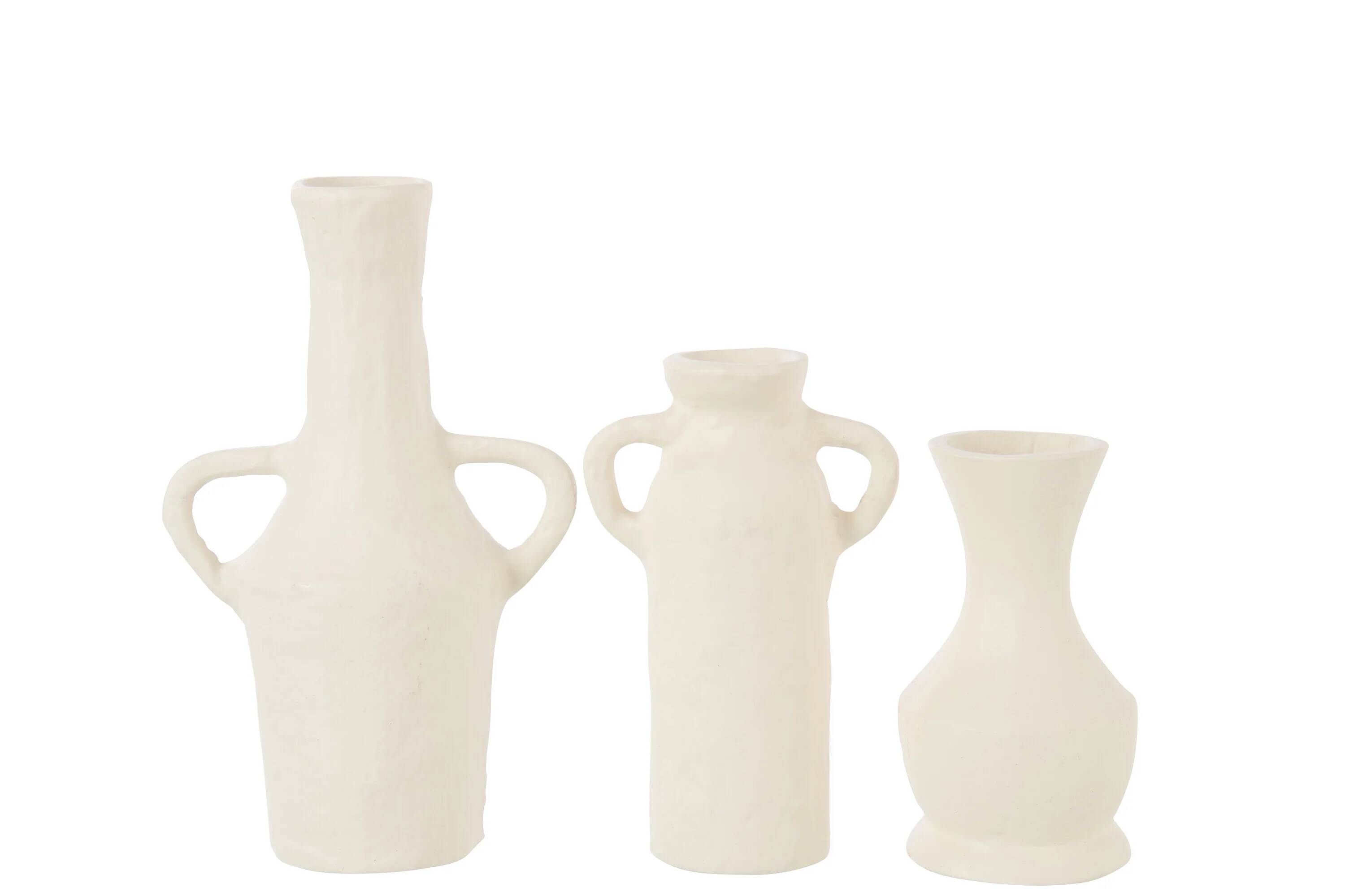 Set of 3 white aluminium vases (12x8x19cm)