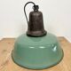 Industrial green enamel factory lamp with cast iron top, 1960s