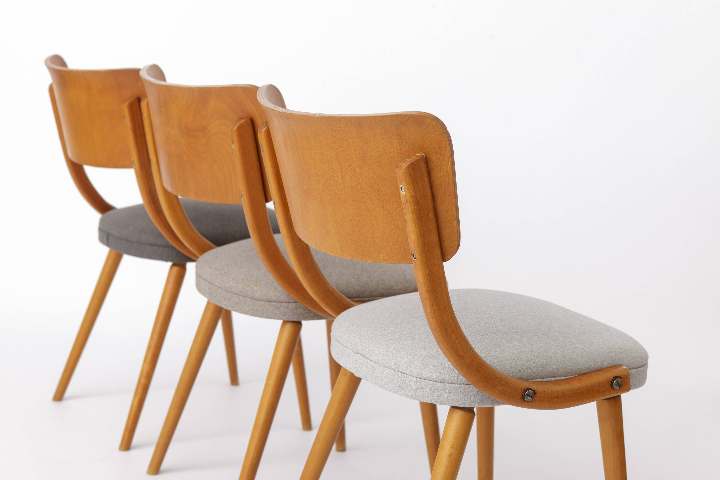 Set of 4 Vintage Bentwood Dining Chairs, 1950s German Mid-Century Beech