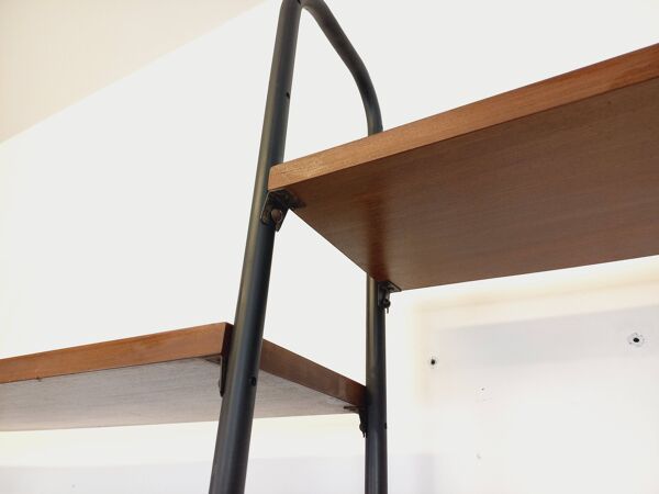 Bibliothèque étagère italienne double modulable vintage en bois et métal