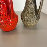 Set of 2 multi-color fat lava op art pottery vase made bay ceramics, germany