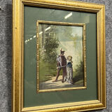 Pierre Guillermet: watercolor period nineteenth century depicting a scene of animated undergrowth