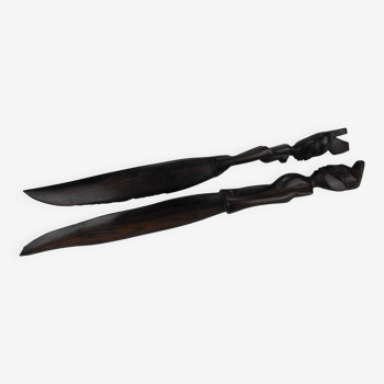 pair paper cutters letter openers ebony wood african art vintage letter openers