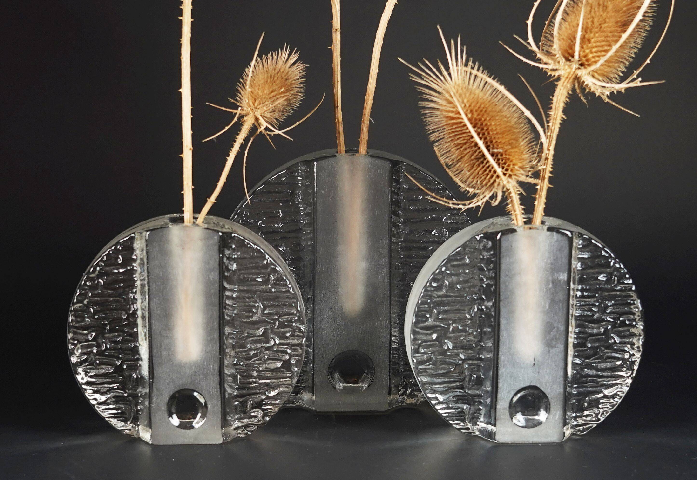 set of 3 round solifleur BLOCK VASES walther glas 60s 70s op art