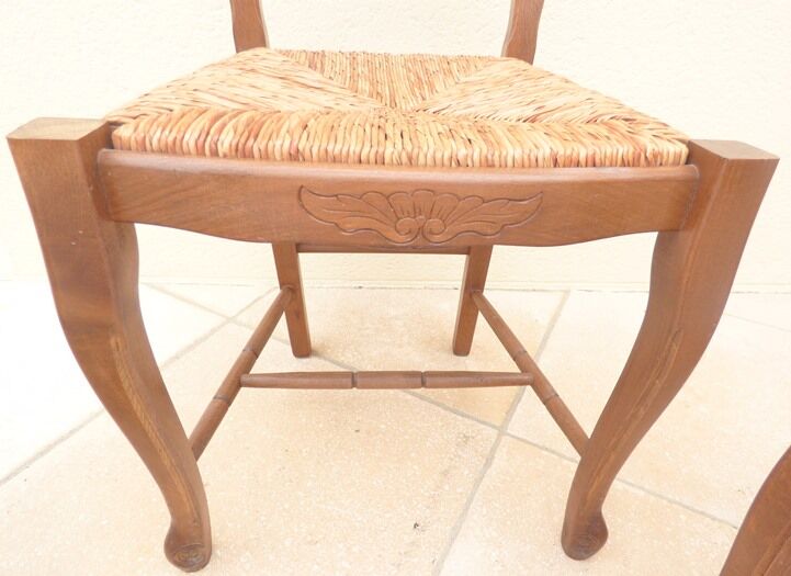 8 Straw chairs with high backs in solid wood