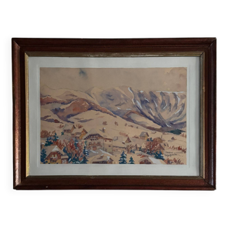 Aquarelle sur papier par Robert Gaillard XXe Megève 1944