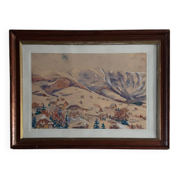 Aquarelle sur papier par Robert Gaillard XXe Megève 1944
