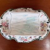 Old Longchamps plate Terre de Fer – Model 1428 – Floral decoration & asparagus in relief – 39 x 23 cm