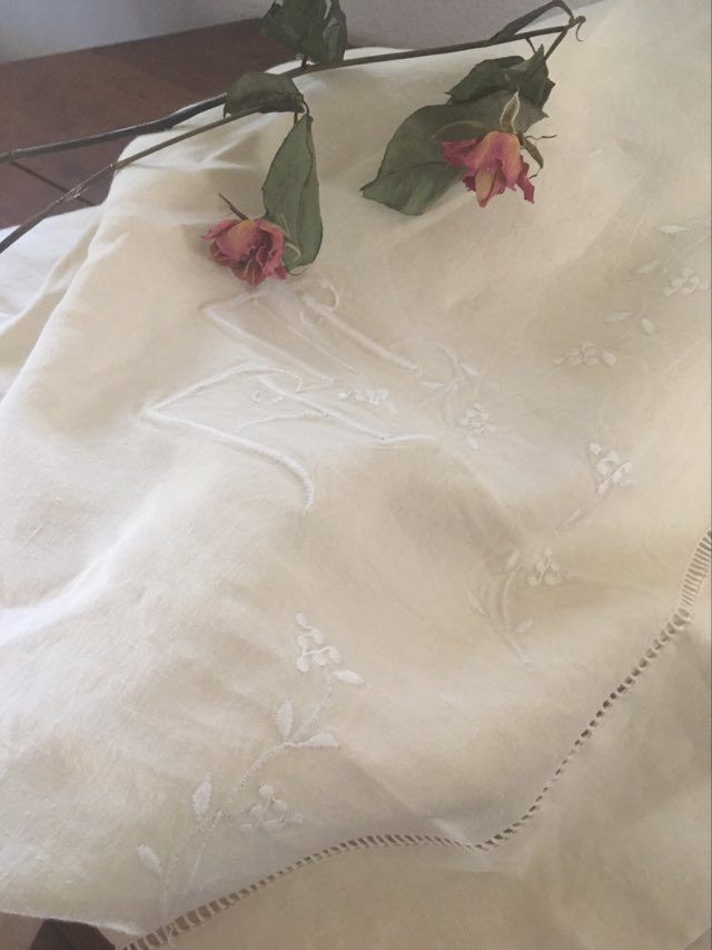 Old linen sheet monogrammed A M