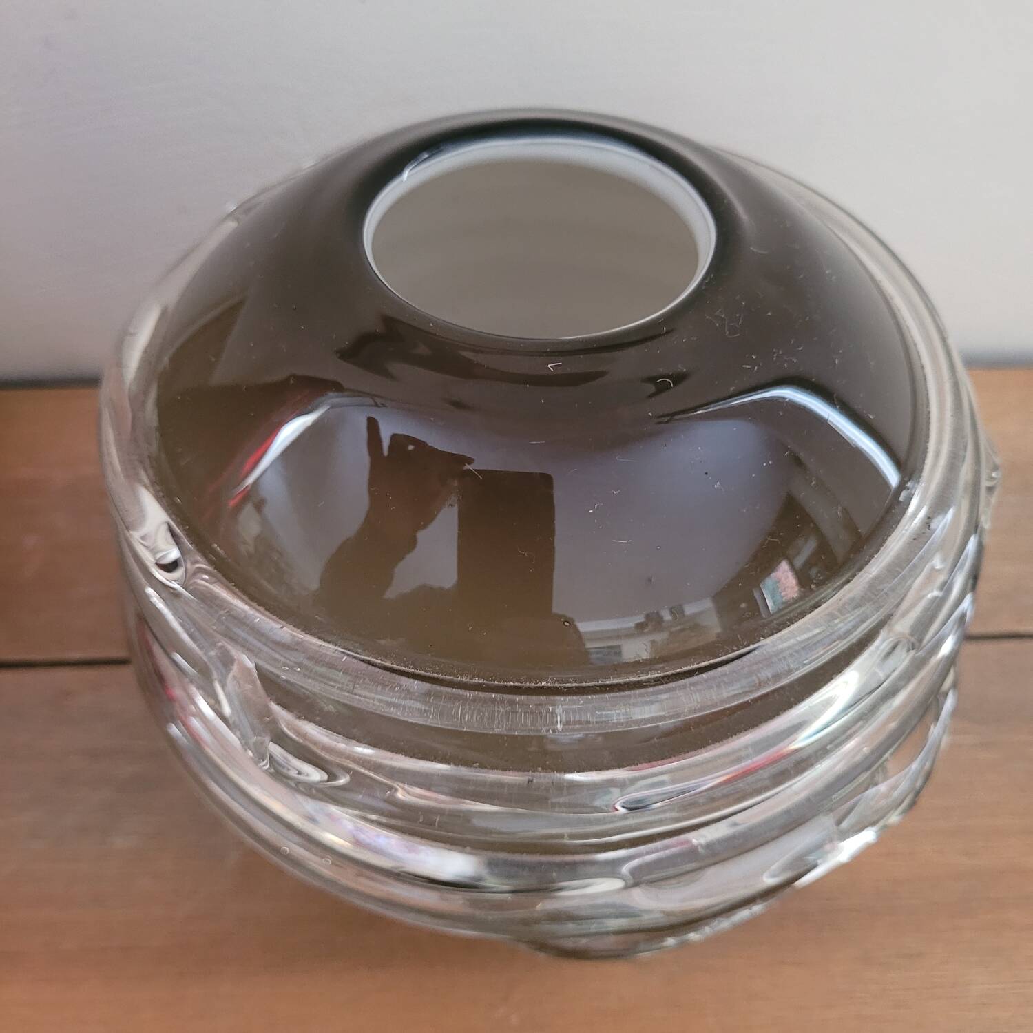 Smoked glass vase with applied threads – 1970s