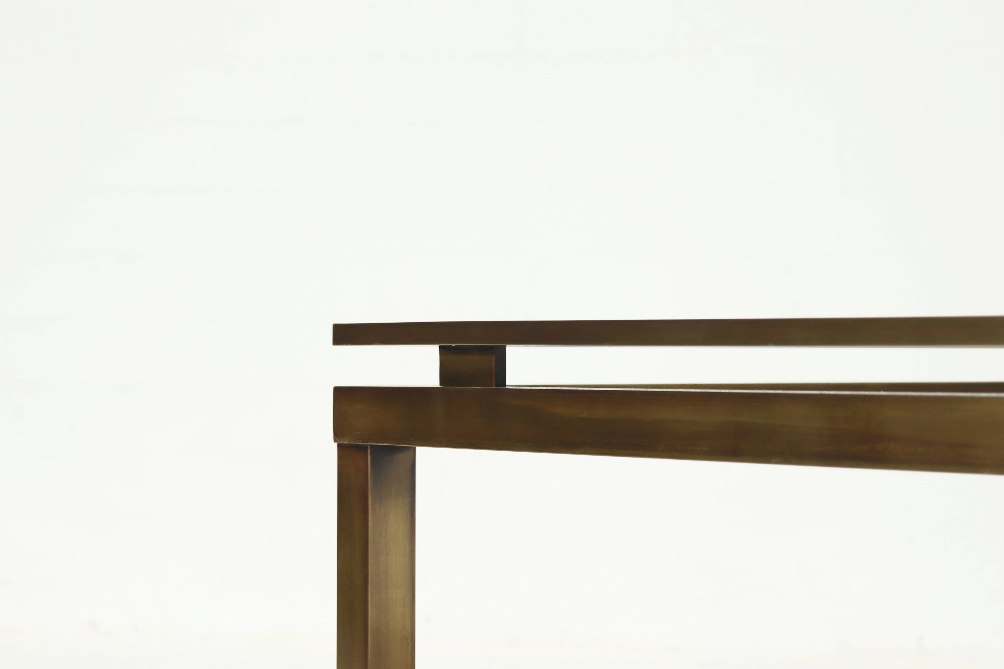 Two Tier Brass and Smoked Glass Coffee Table 1970s