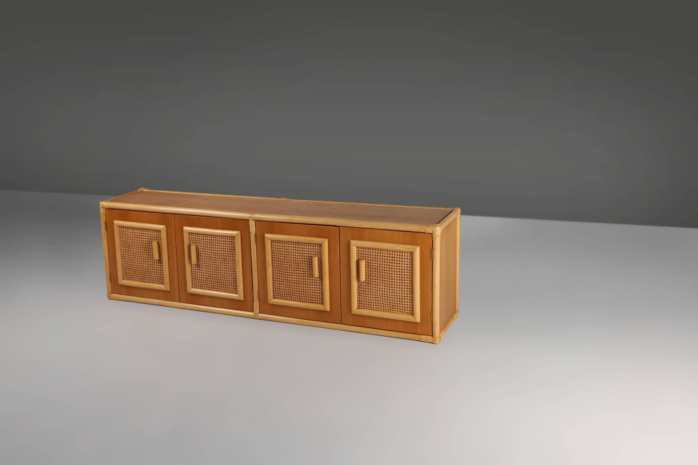 Four-door buffet in rattan and wood, France, 1960s