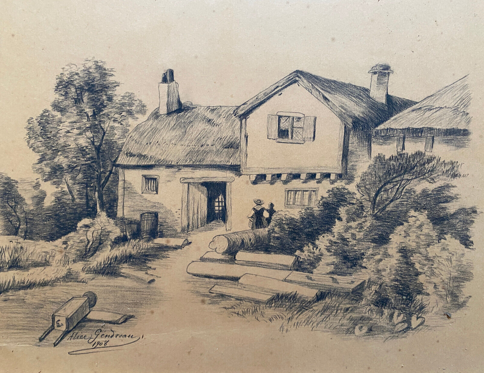 Pair of original drawings by Alice Gendreau dated 1908 "Alpine Landscapes"