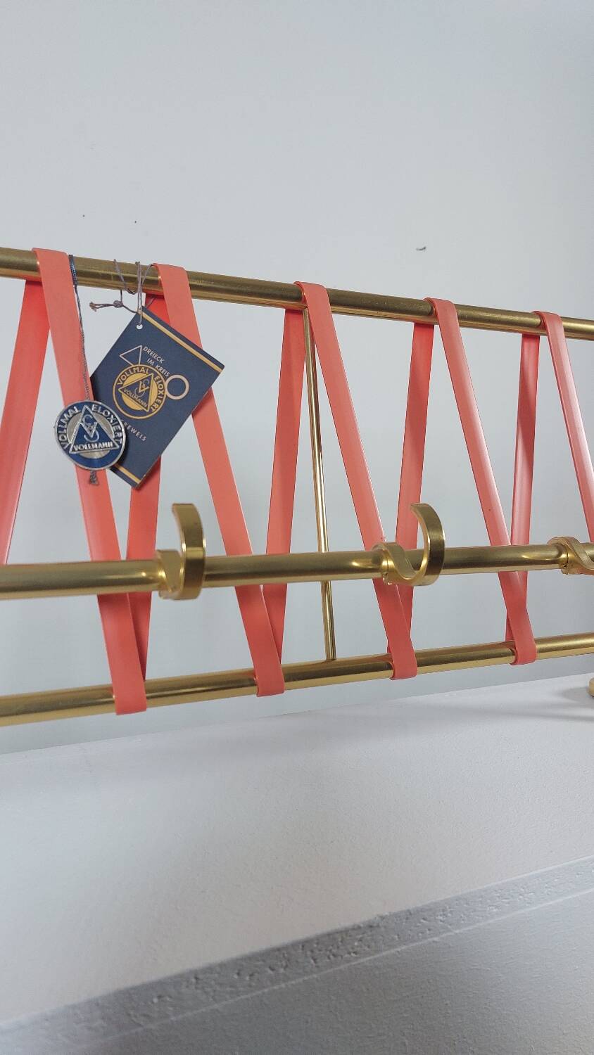 Vintage mid century wall mount brass wardrobe coat rack