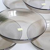 Set of 6 hollow plates Arcoroc, in gray smoked glass, vintage French