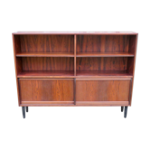 Low rosewood library with sliding doors and drawers, Denmark 1960.