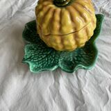 Antique majolica pumpkin jam jar