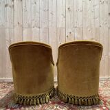 Pair of Napoleon III crapaud armchairs in mustard yellow velvet.