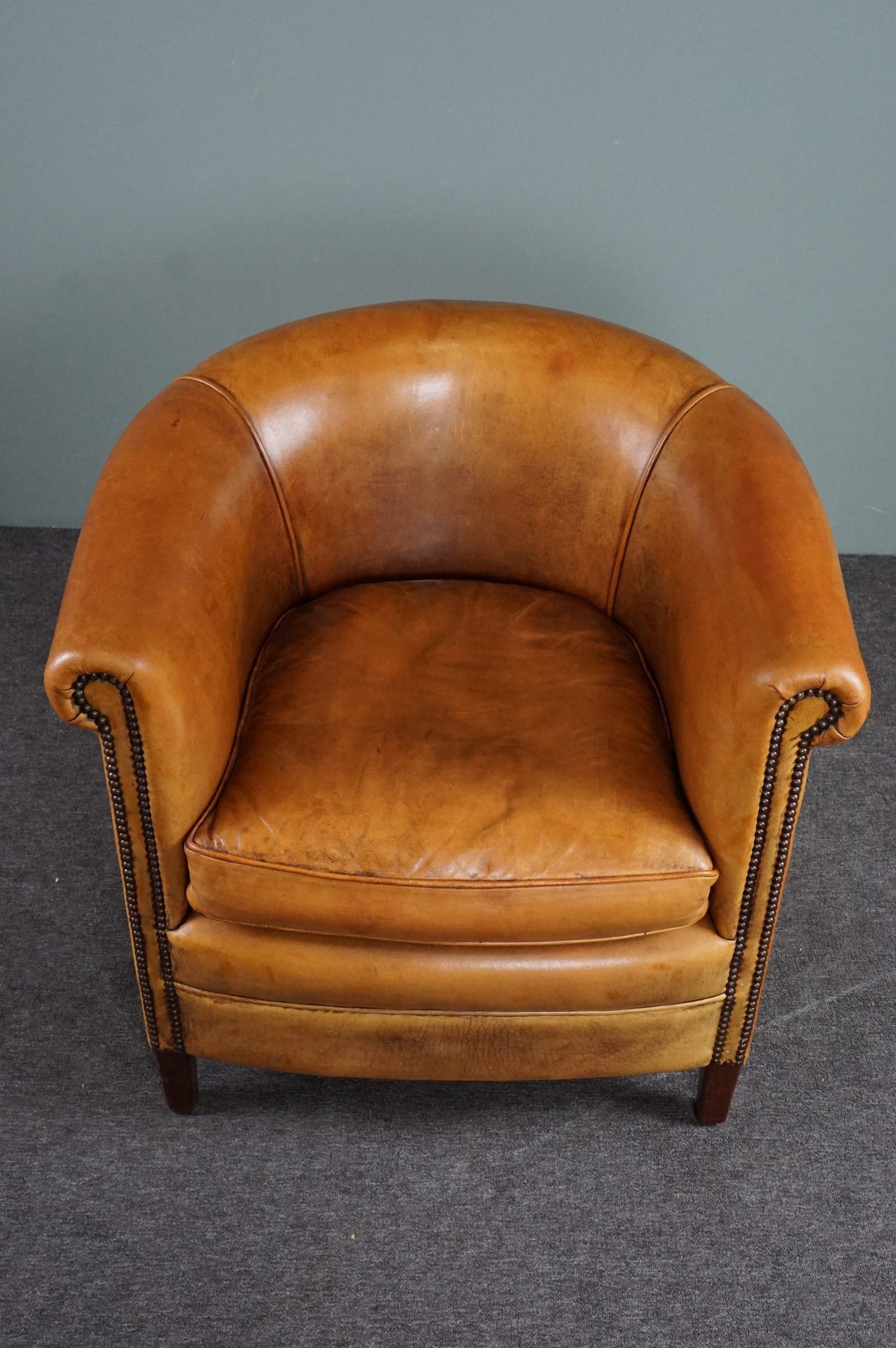 Club armchair in cognac-colored sheepskin