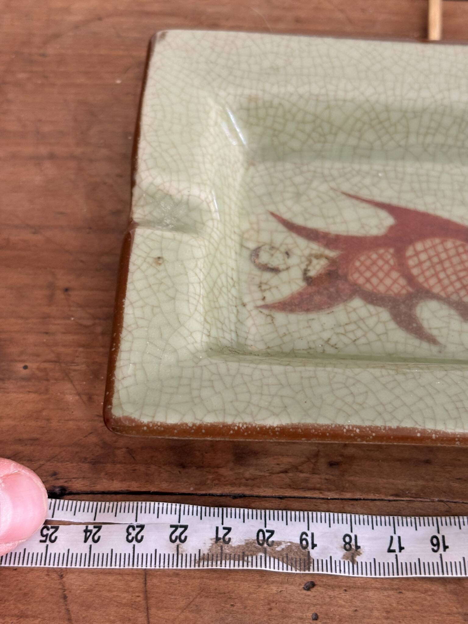 Celadon Ashtray Fish China Japan Cracked Asian Ceramic 20th Century