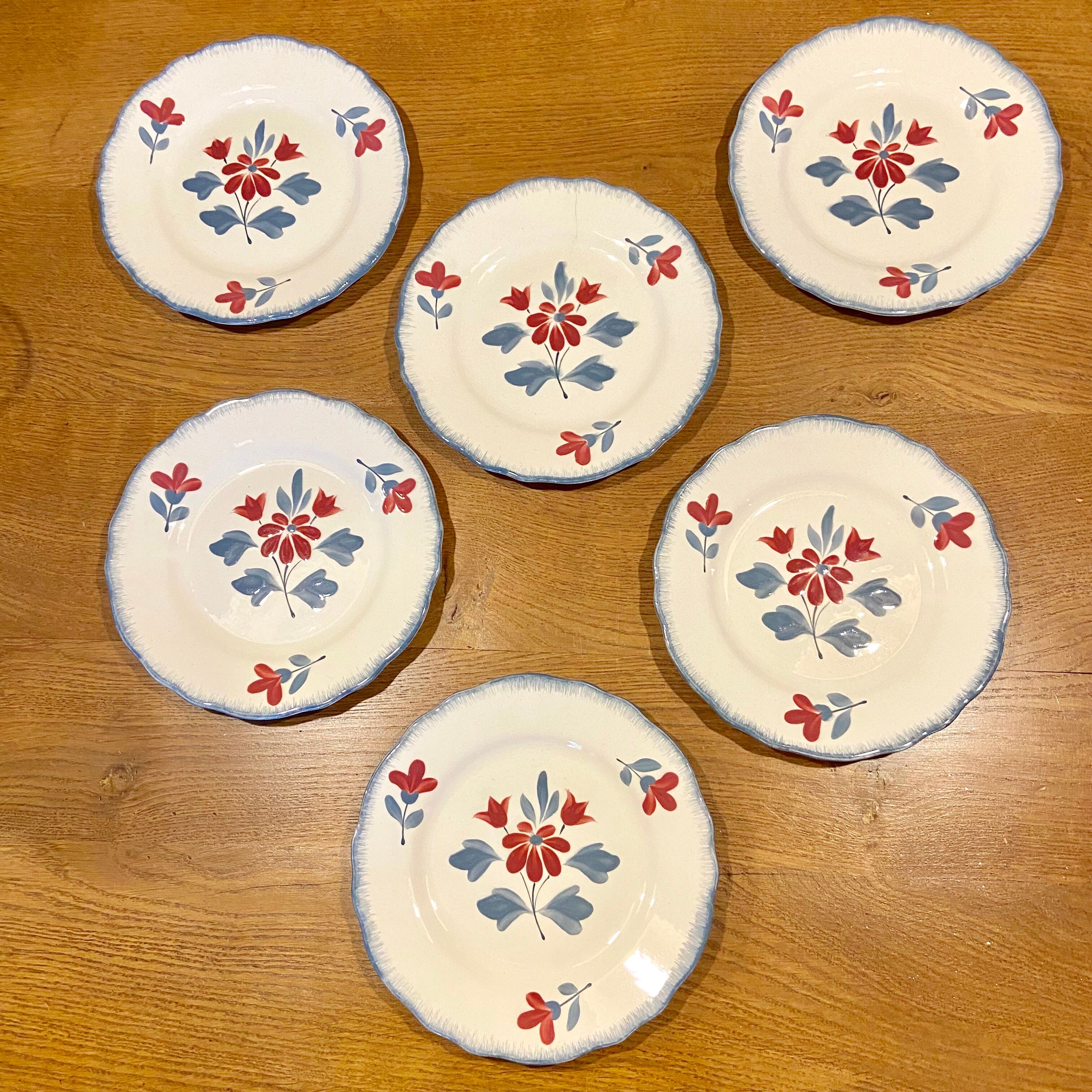 6 faience dessert plates Manufacture de Salins