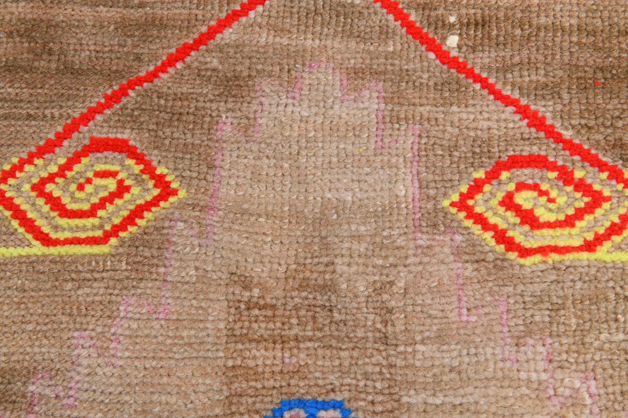 3x7 Vintage Brown & Pink Oriental Vintage Runner Rug, 82x210Cm