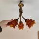 chandelier in Rococo style made of gilded bronze with 3 branches and tulips