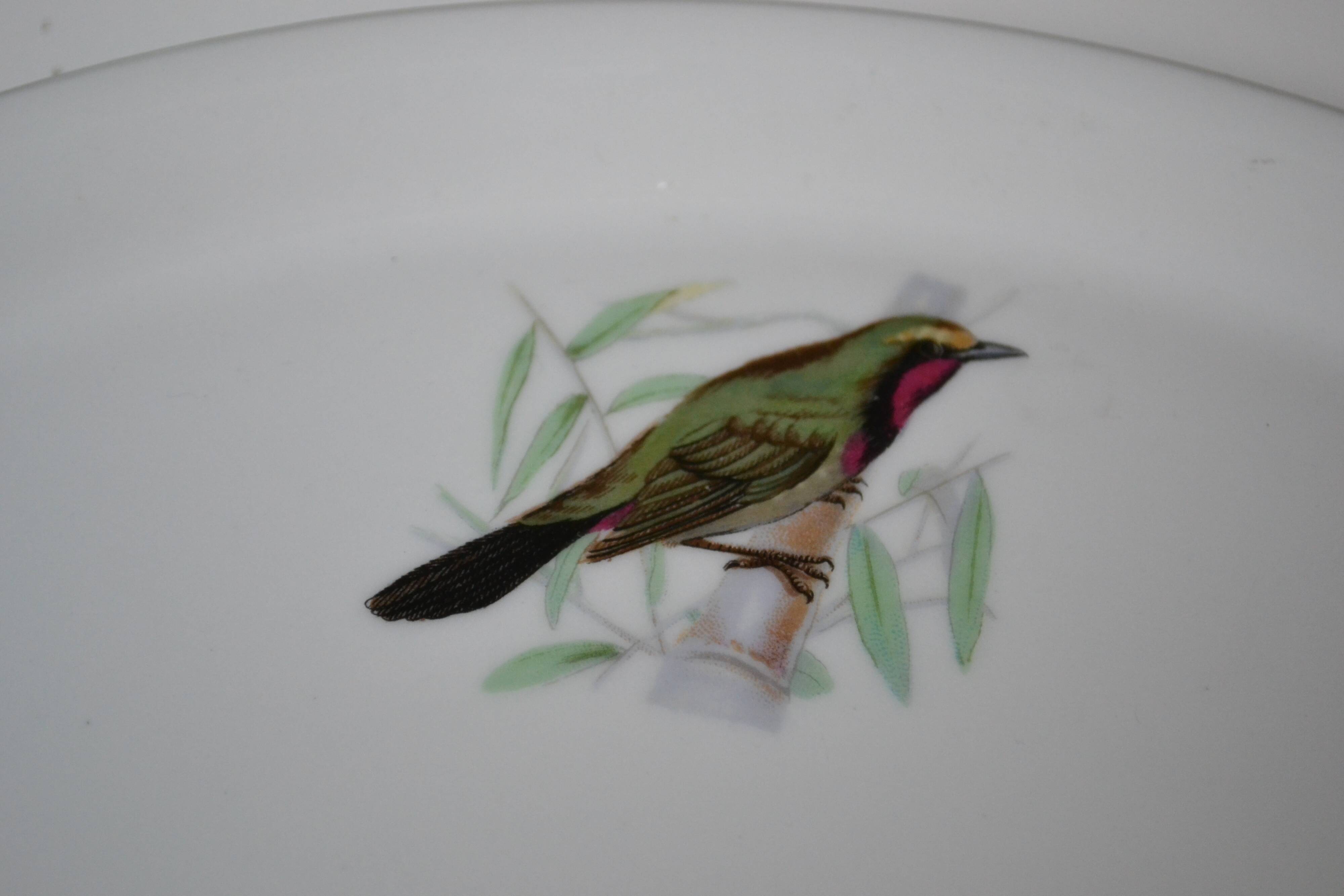 Pie dish Porcelaine du Berry L. Lourioux motif birds aviary