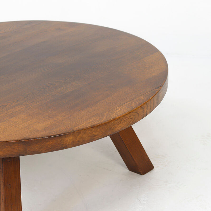 Large round Vintage Brutalist Mid-Century Oak Coffee Table