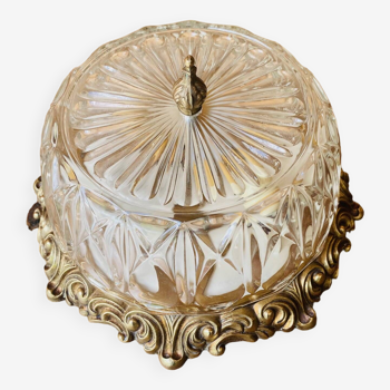 Glass and chiseled bronze ceiling light from the 50s/60s