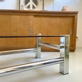 Vintage chrome metal table / smoked glass 1970