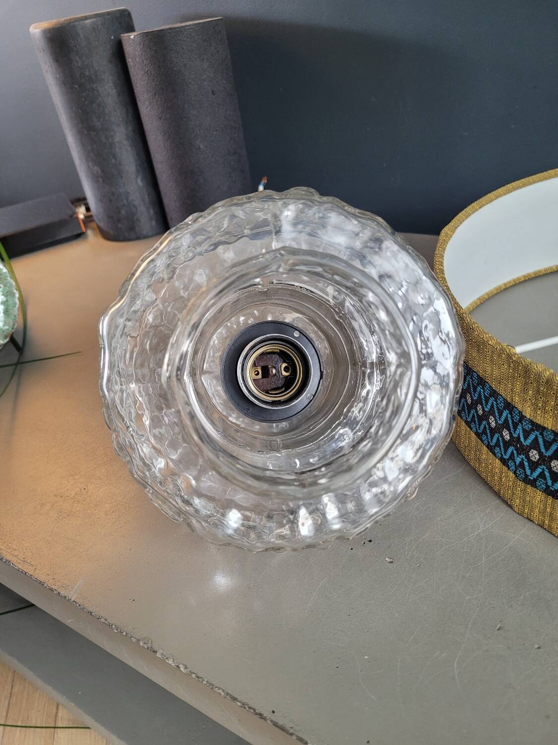 Vintage molded glass globe pendant light and shade