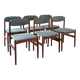 6 Scandinavian chairs in rosewood, with green-grey seats.