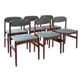 6 Scandinavian chairs in rosewood, with green-grey seats.