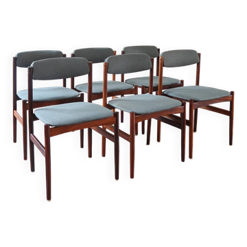 6 chaises scandinaves en palissandre, assises vert-de-gris