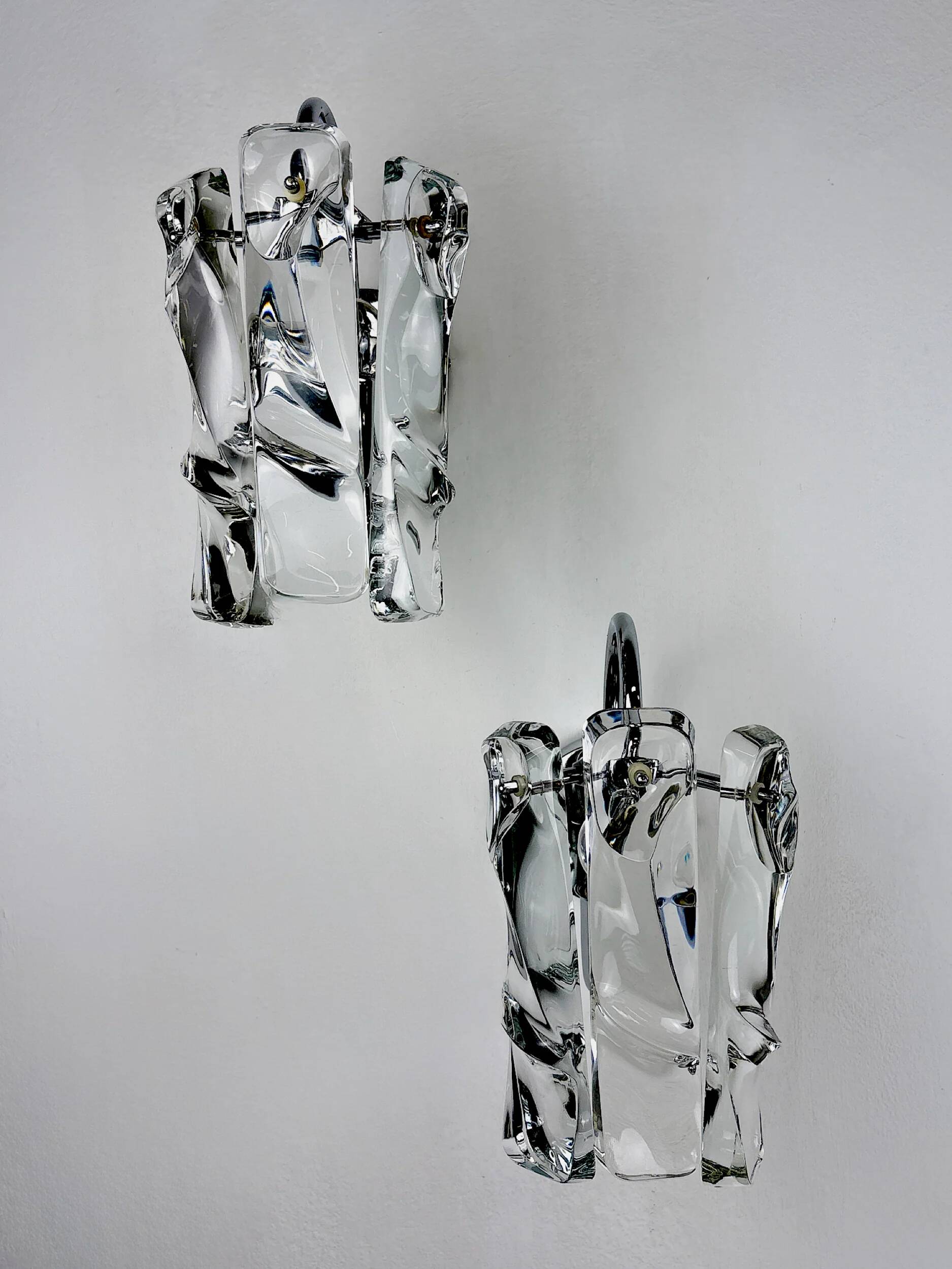 Pair of JT Kalmar frozen wall sconces, Murano glass, Austria, 1970s