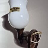 Luminaire applique bois et verre opaline en verre soufflé bouche neuf jamais utilisé