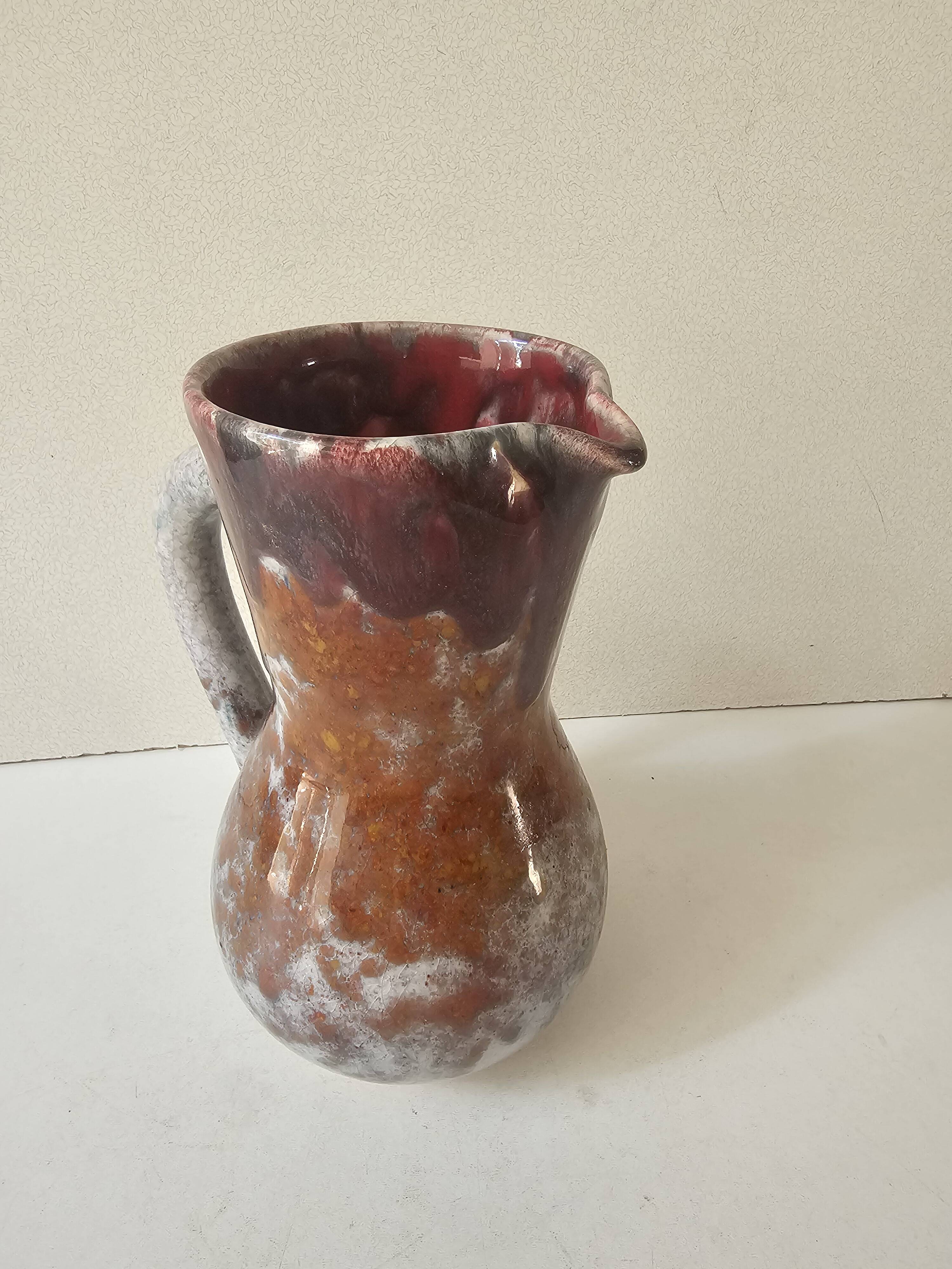 Glazed ceramic pitcher signed Morvan (Design by Gaston Gaubier)