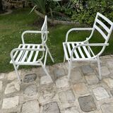 Pair of garden armchairs in white lacquered aluminum - HUGONET