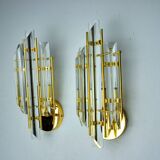 Pair of Venini wall lights, triedri glass, murano, Italy 1970