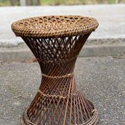 Round tamtam diabolo stool in rattan and woven wicker