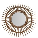 Round sun-shaped rattan wall mirror, vintage 1970