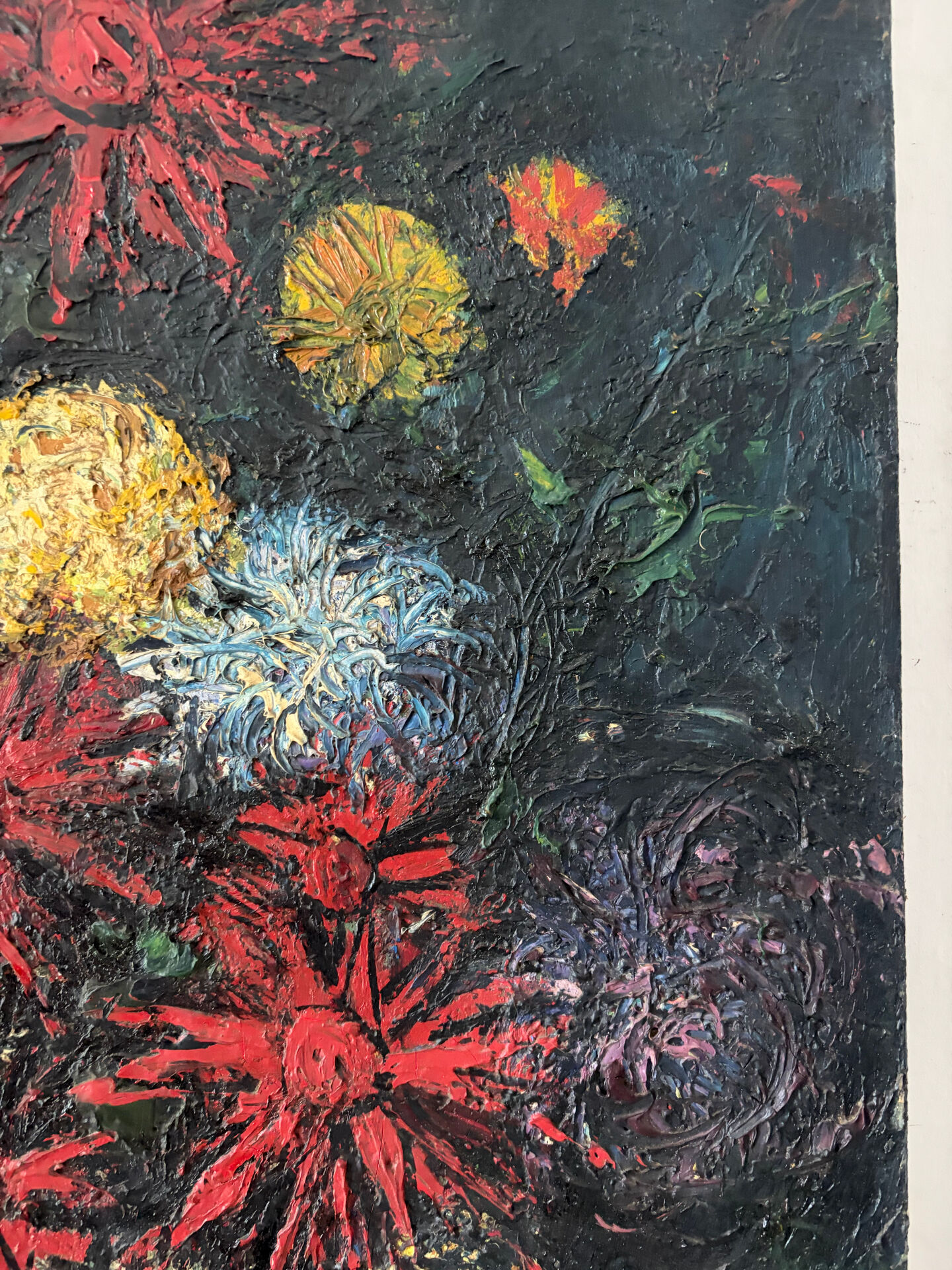 Flowers, knife oil, signed Roger Remy 1960