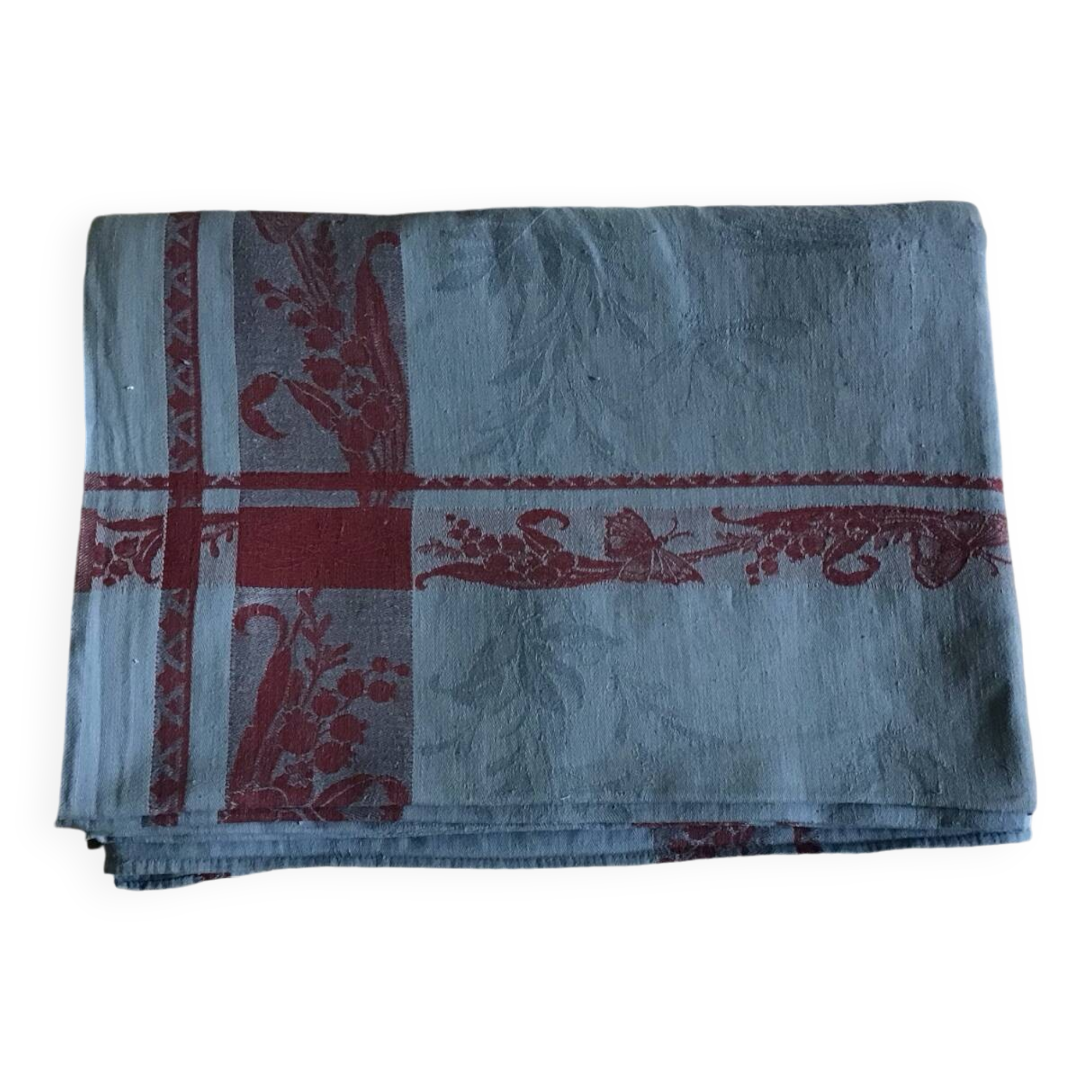 Nappe muguet papillons  bleue et rouge 160x240