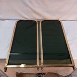 Vintage fireplace screen in smoked glass and gold-tone metal