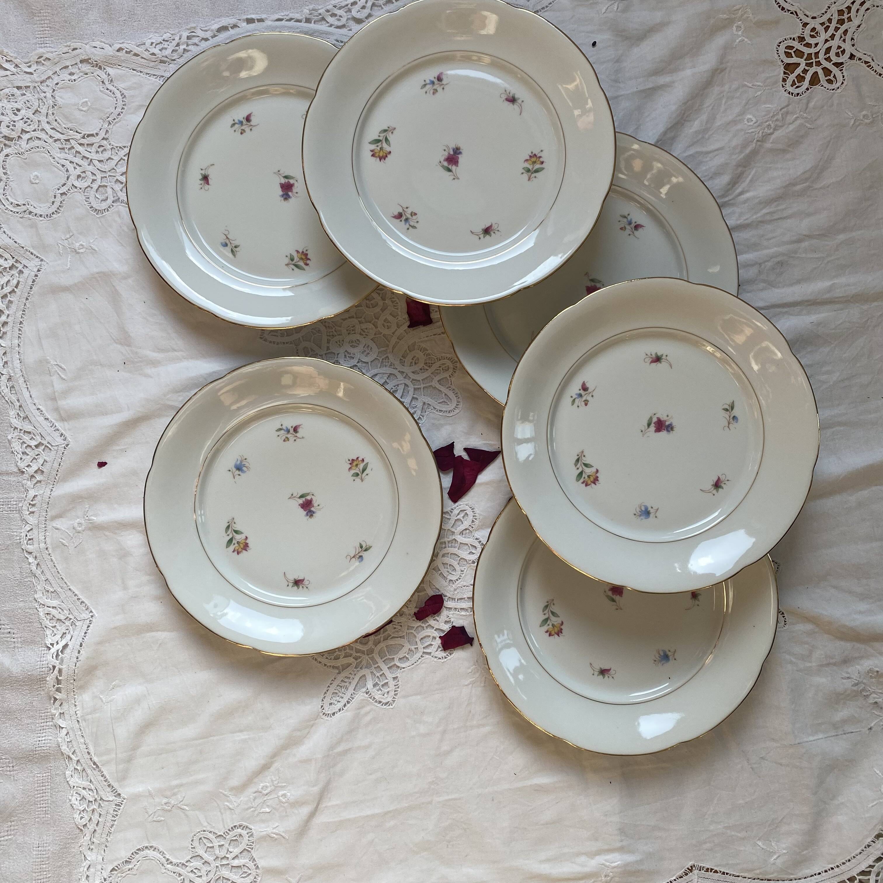 Set of 6 antique porcelain flat plates with gilding PL Limoges