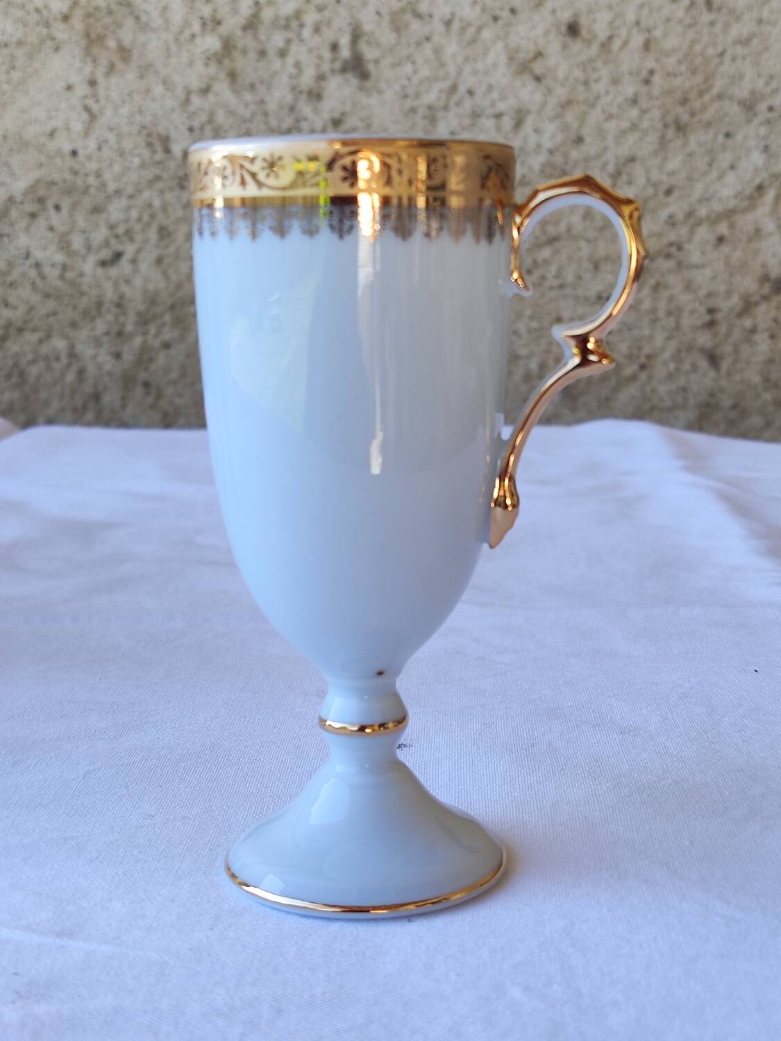 6 tall cups - Empire style - white and gold Limoges porcelain