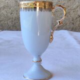 6 tall cups - Empire style - white and gold Limoges porcelain