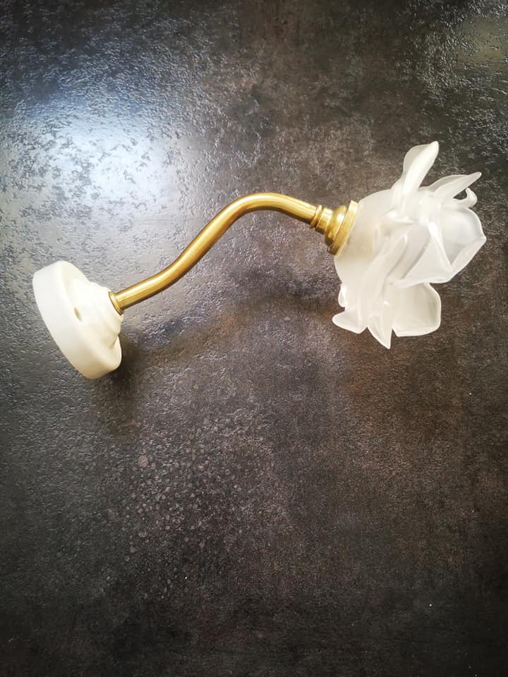 Wall lamp old tulip glass paste shape flower gooseneck brass porcelain art deco 1930